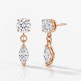 round and marquise natural diamond dangle earrings in 14k gold rose gold