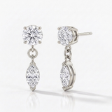 round and marquise natural diamond dangle earrings in 14k gold white gold