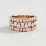 multi-row pear pave natural diamond band ring in 14k gold rose gold