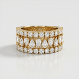 multi-row pear pave natural diamond band ring in 14k gold