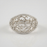 filigree oval natural diamond ring in 14k gold white gold