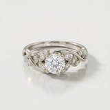 vintage scroll pear accent natural diamond ring in 14k gold white gold