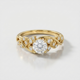 vintage scroll pear accent natural diamond ring in 14k gold