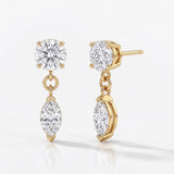 round and marquise natural diamond dangle earrings in 14k gold