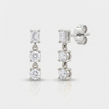 baguette and round natural diamond drop earrings in 14k gold white gold