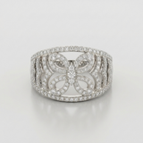 floral filigree natural diamond band ring in 14k gold white gold