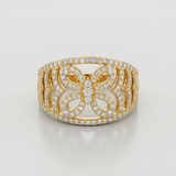 floral filigree natural diamond band ring in 14k gold
