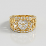 cross motif geometric filigree natural diamond band ring in 14k gold