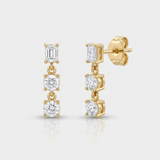 baguette and round natural diamond drop earrings in 14k gold