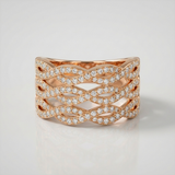 wave pave natural diamond band ring in 14k gold rose gold