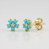 turquoise floral cluster stud earrings in 14k gold