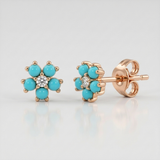 turquoise floral cluster stud earrings in 14k gold rose gold