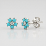 turquoise floral cluster stud earrings in 14k gold white gold