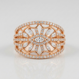 sunflower cluster sunburst natural diamond ring in 14k gold rose gold