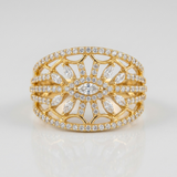 sunflower cluster sunburst natural diamond ring in 14k gold