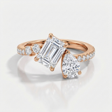 emerald cut natural diamond three stone ring in 14k gold rose gold