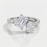 emerald cut natural diamond three stone ring in 14k gold white gold