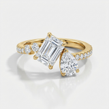 emerald cut natural diamond three stone ring in 14k gold