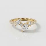 asymmetrical pear cluster natural diamond ring in 14k gold