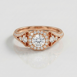 classic halo floral cluster natural diamond ring in 14k gold rose gold