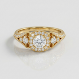 classic halo floral cluster natural diamond ring in 14k gold