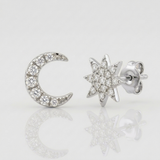 celestial starburst and moon pave natural diamond stud earrings in 14k gold white gold