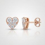 pave heart natural diamond stud earrings in 14k gold rose gold