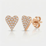 pointy heart shape natural diamond stud earrings in 14k gold rose gold