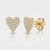 pointy heart shape natural diamond stud earrings in 14k gold