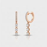 round natural diamond hoop earrings with dangle drops in 14k gold rose gold