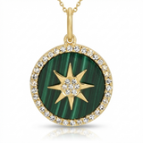 malachite natural diamond necklace charm in 14k gold