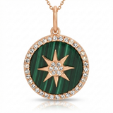 malachite natural diamond necklace charm in 14k gold rose gold