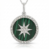 malachite natural diamond necklace charm in 14k gold white gold