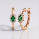 pear shape emerald and natural diamond halo earrings in 14k gold rose gold