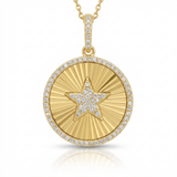 fluted disc star natural diamond necklace charm in 14k gold