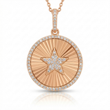 fluted disc star natural diamond necklace charm in 14k gold rose gold