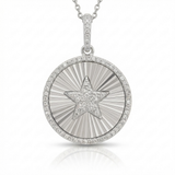 fluted disc star natural diamond necklace charm in 14k gold white gold