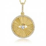 fluted disc evil eye natural diamond charm in 14k gold