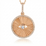 fluted disc evil eye natural diamond charm in 14k gold rose gold