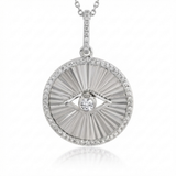 fluted disc evil eye natural diamond charm in 14k gold white gold