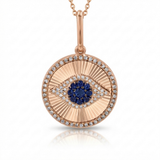 fluted sapphire evil eye natural diamond necklace charm in 14k gold rose gold