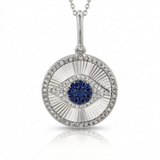 fluted sapphire evil eye natural diamond necklace charm in 14k gold white gold