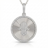 fluted disc hamsa natural diamond necklace charm in 14k gold white gold
