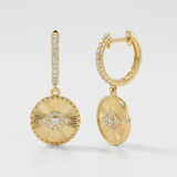 fluted evil eye natural diamond earrings in 14k gold