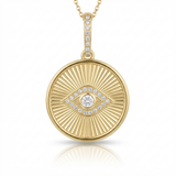 fluted evil eye natural diamond necklace charm slim in 14k gold