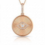 fluted evil eye natural diamond necklace charm slim in 14k gold rose gold
