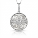 fluted evil eye natural diamond necklace charm slim in 14k gold white gold