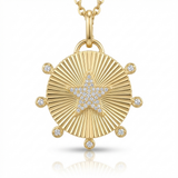 fluted spike disc star natural diamond link charm in 14k gold