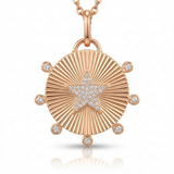 fluted spike disc star natural diamond link charm in 14k gold rose gold