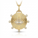 fluted oval disc evil eye natural diamond link charm in 14k gold
